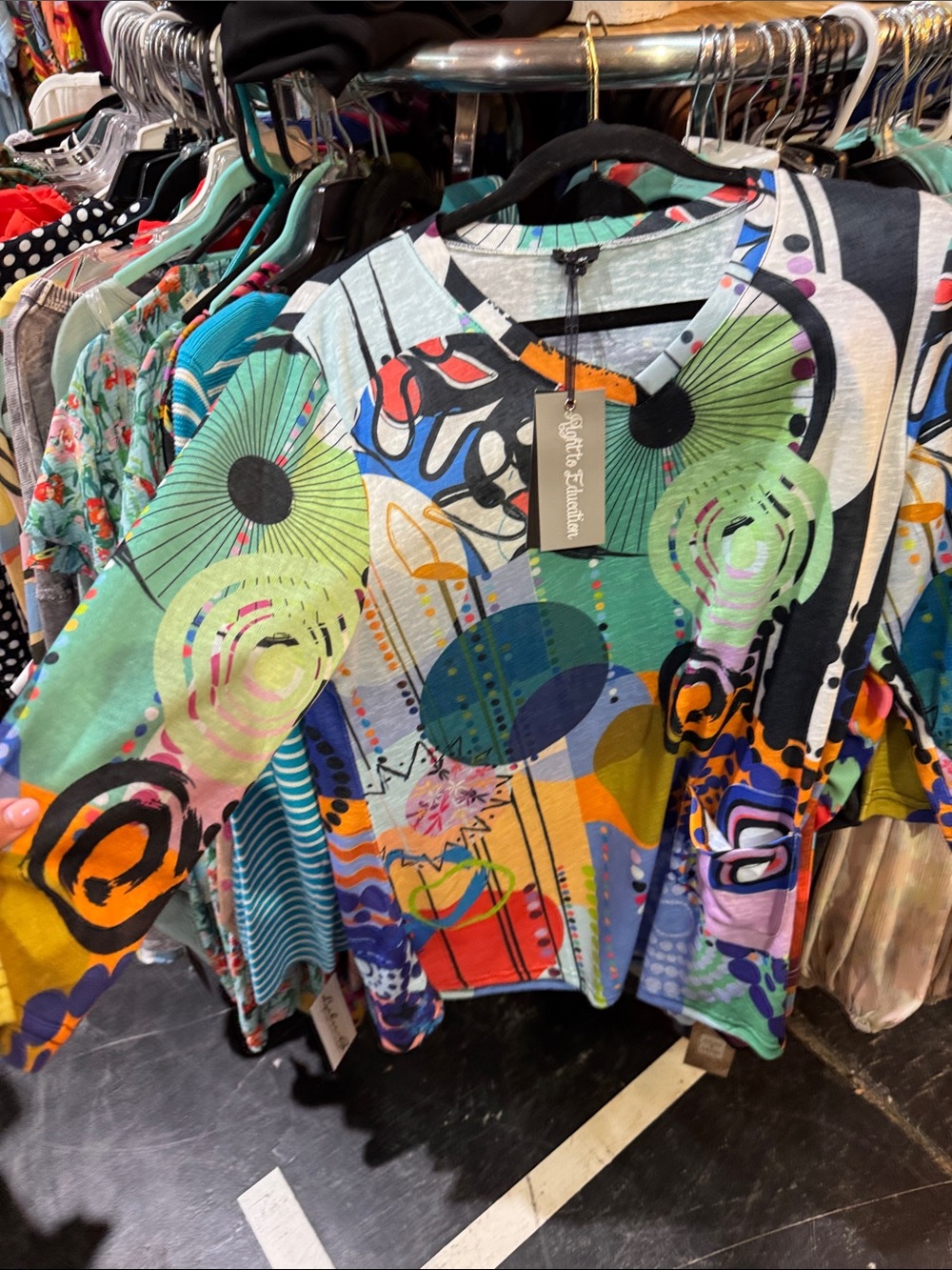 SHAN Multicolor Abstract Print Long Sleeve V-Neck Top